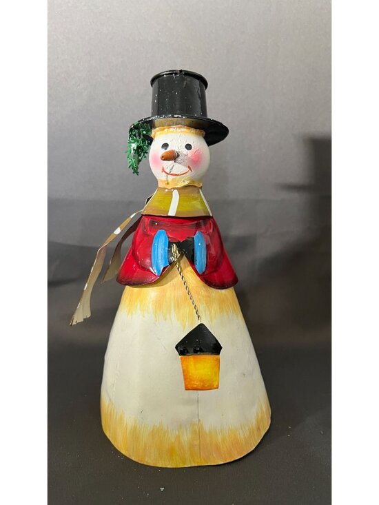 Other - Snowman Decorative Figurine With Hat & Lantern – Hand-Painted Metal